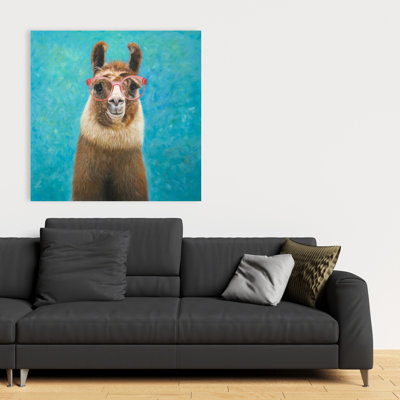 Lama adorable - Toile de chambre turquoise pour la décoration intérieure