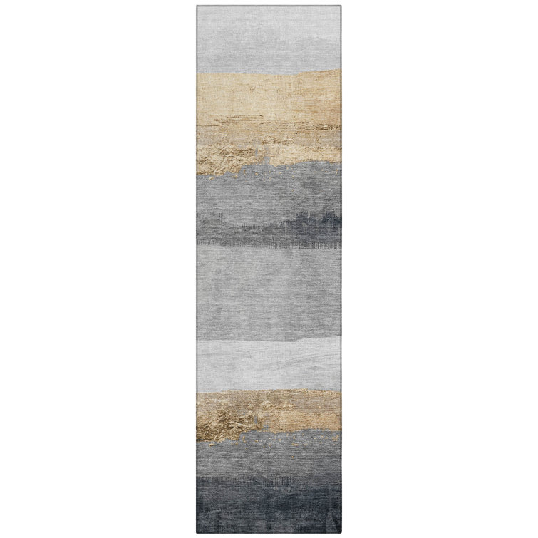 Machine Washable Indoor/Outdoor Xhevrie Gold Rug