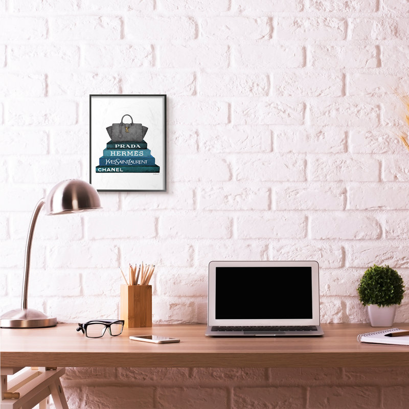 « mode motif sac à main bookstack blue black », impression, Giclée encadrée noir minuit, H 14 po x l 11 po