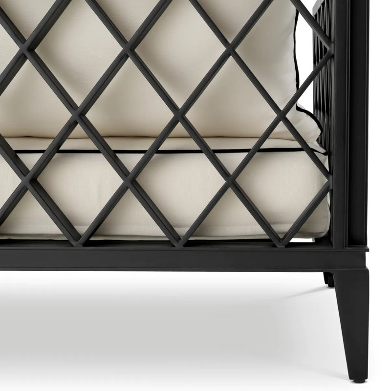 Outdoor 2 - Seat Loveseat, Beige Cushion/Black Frame