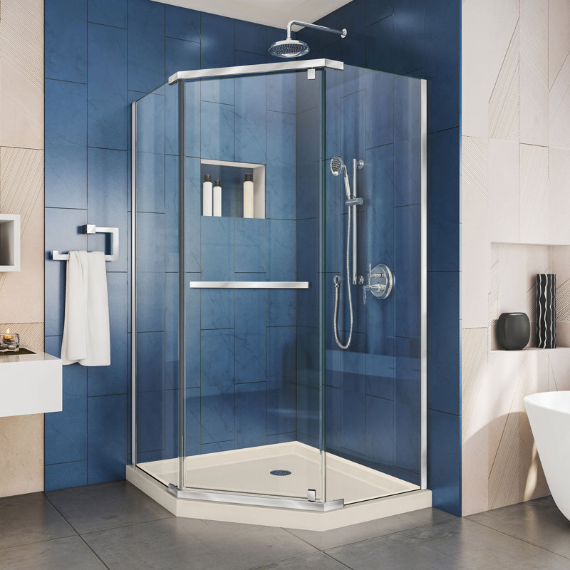 Cabine de douche à pivot néo-angle 40 "x 74,75" DreamLine Prism, Chrome, Biscuit