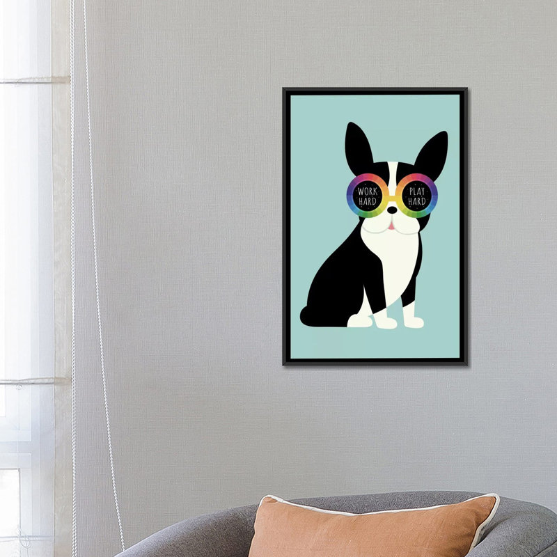 Art sur toile difficile work play, H 26 po x l 18 po x P 1,5 po, Toile avec cadre noir, Pas de tapis