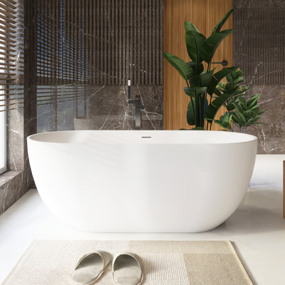 59 " L x 29.5 " W Freestanding and Mounting / Installation Required Soaking Solid Surface Bathtub