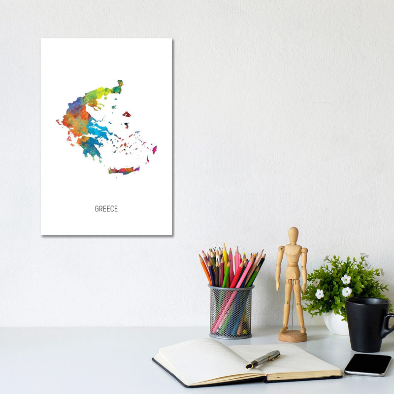 Greece Map by Michael Tompsett - Wrapped Canvas Print, 20.32 cm H x 30.48 cm W