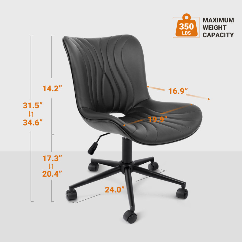 Petit fauteuil de bureau rembourré sans accoudoir, Noir