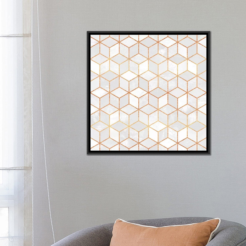 Cubes blancs, impression sur toile tendue, H 18 po x l 18 po x P 1,5 po, Toile encadrée noire, Pas de tapis
