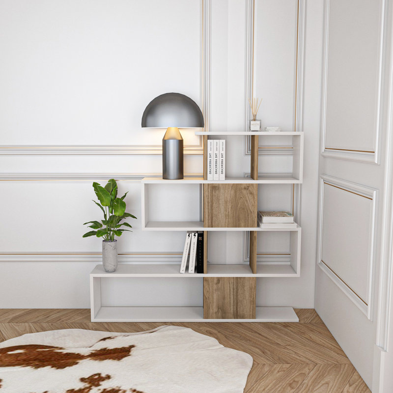 Deddo Geometric Bookcase, White/Walnut