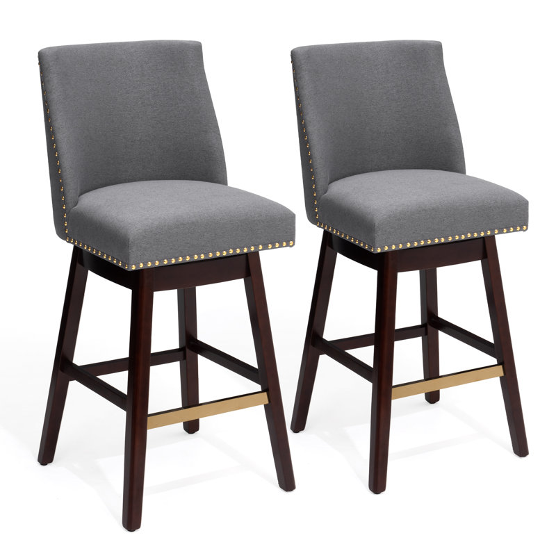 Tabouret de bar pivotant 30,6 po en lin, gris (ensemble de 2)