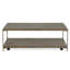 Table basse à structure métallique pour salon - Bois massif et placage de chêne, fini graphite vieilli élégant, étagère de rangement, 127 cm (l) x 66 cm (p) x 46 cm (h) - Mobilité élégante