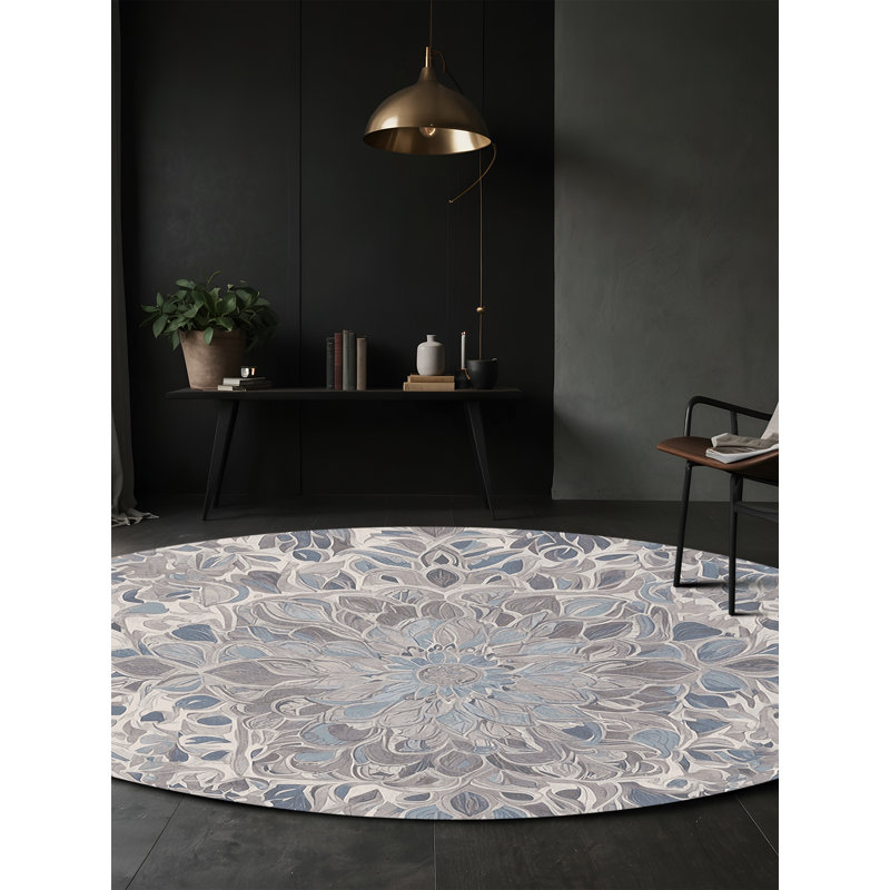Machine Washable Gray Area Rug, Round 3'