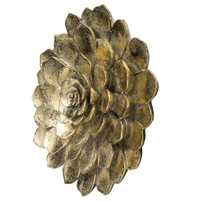 Succulent Wall Plaque In Golden Radiance - Enhances Office Look Gleaming Feature Gold For Home &