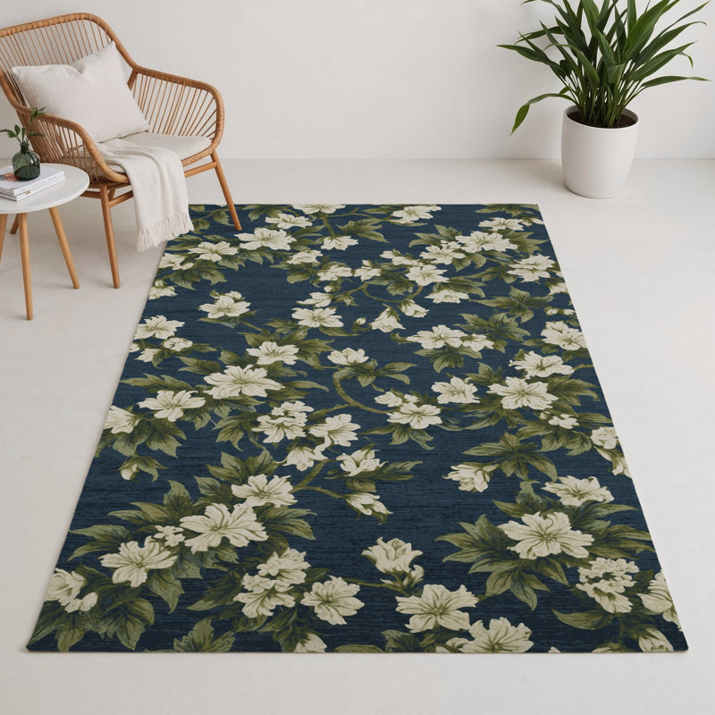 Botanical Green Indoor and Outdoor Area Rug, Rectangle 3' x 5'
