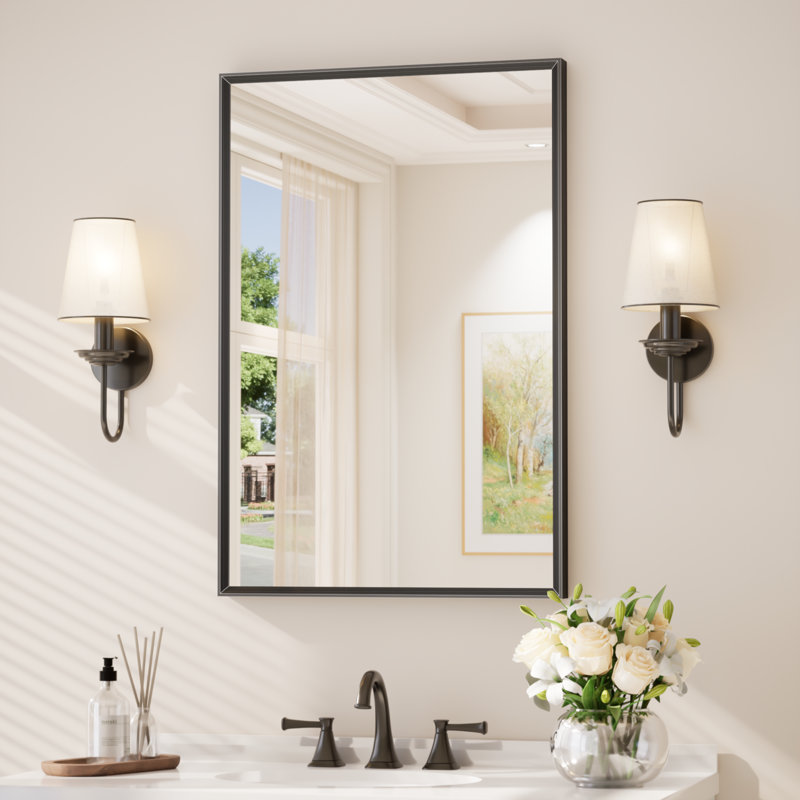 Aluminium Leaning and Wall Vanity Mirror, 91.4cm x 61cm, Matte Black, Rectangle