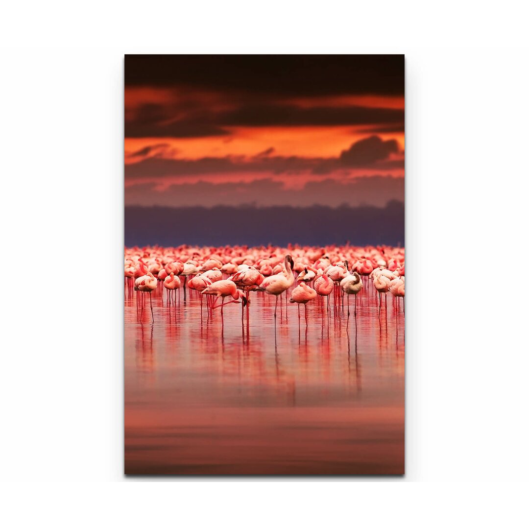 Leinwandbild Flamingos im Sonnenuntergang