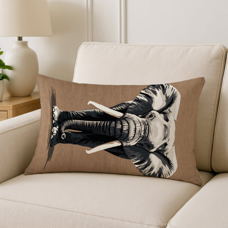 Coussin décoratif intérieur et extérieur Wildlife, Rectangle H 25 po x l 18 po, Éléphant gris d'Afrique