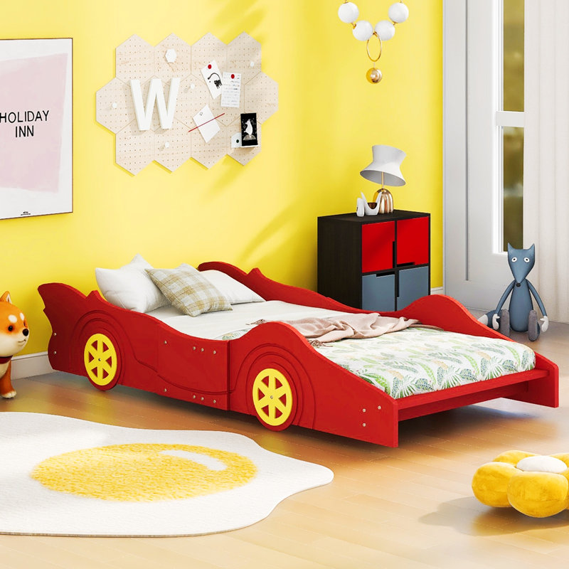 Lit plateforme avec roulettes Race, Rouge, Lit simple