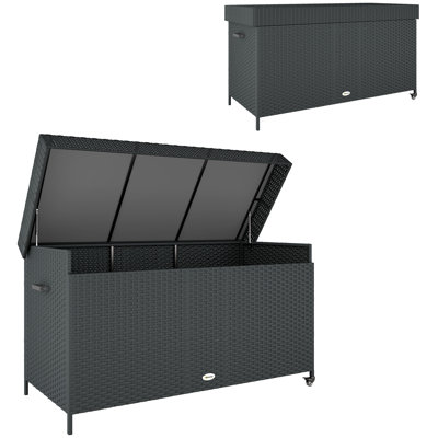 Latitude Run 153cm W 627L Wicker Deck Box with Wheels in Black