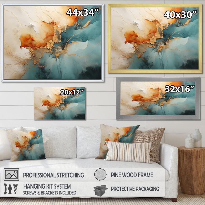Teal Orange Bold Energy V - Dams, art mural, Cadre photo unique, H 24 po x l 32 po, Argent argent