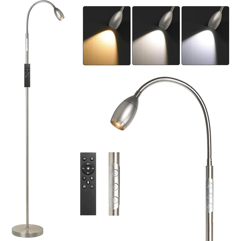 Lampe de lecture sur pied, lampe DEL haute de 72 po avec col-de-cygne flexible, projecteur à intensité variable à intensité variable, couleur réglable
