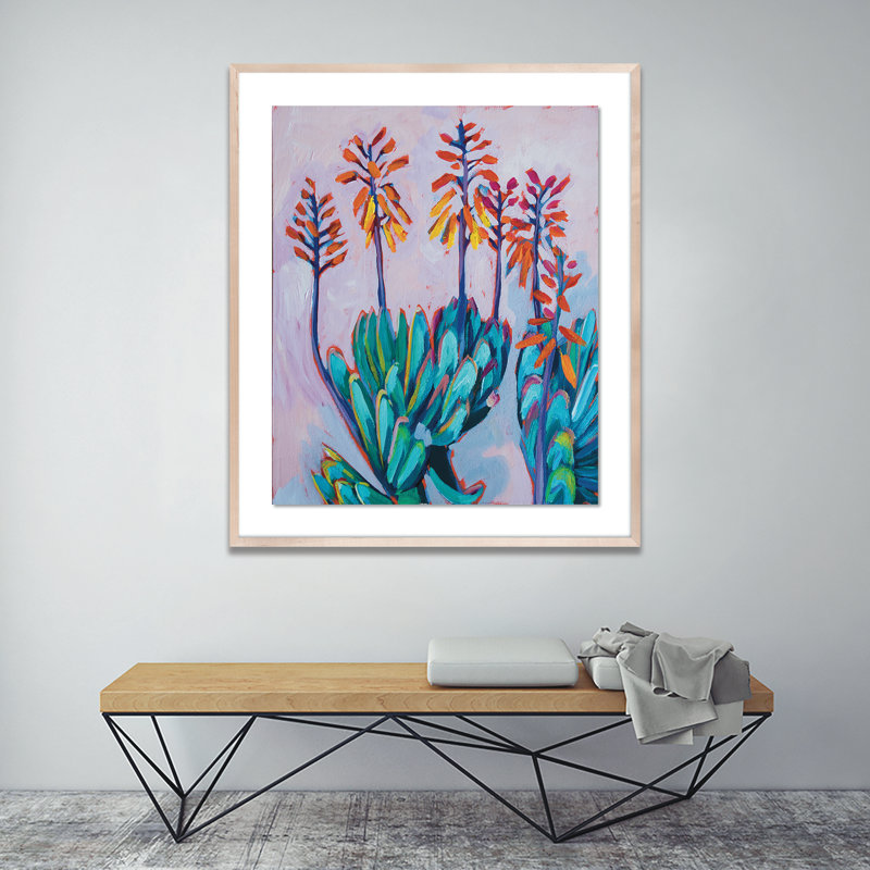 Fan Aloe Painting by Sari Shryack, 40" H x 34" W x 2.5" D, Natural