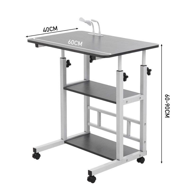 Height Adjustable Mobile Overbed Table with Wheels, Dark Grey/White