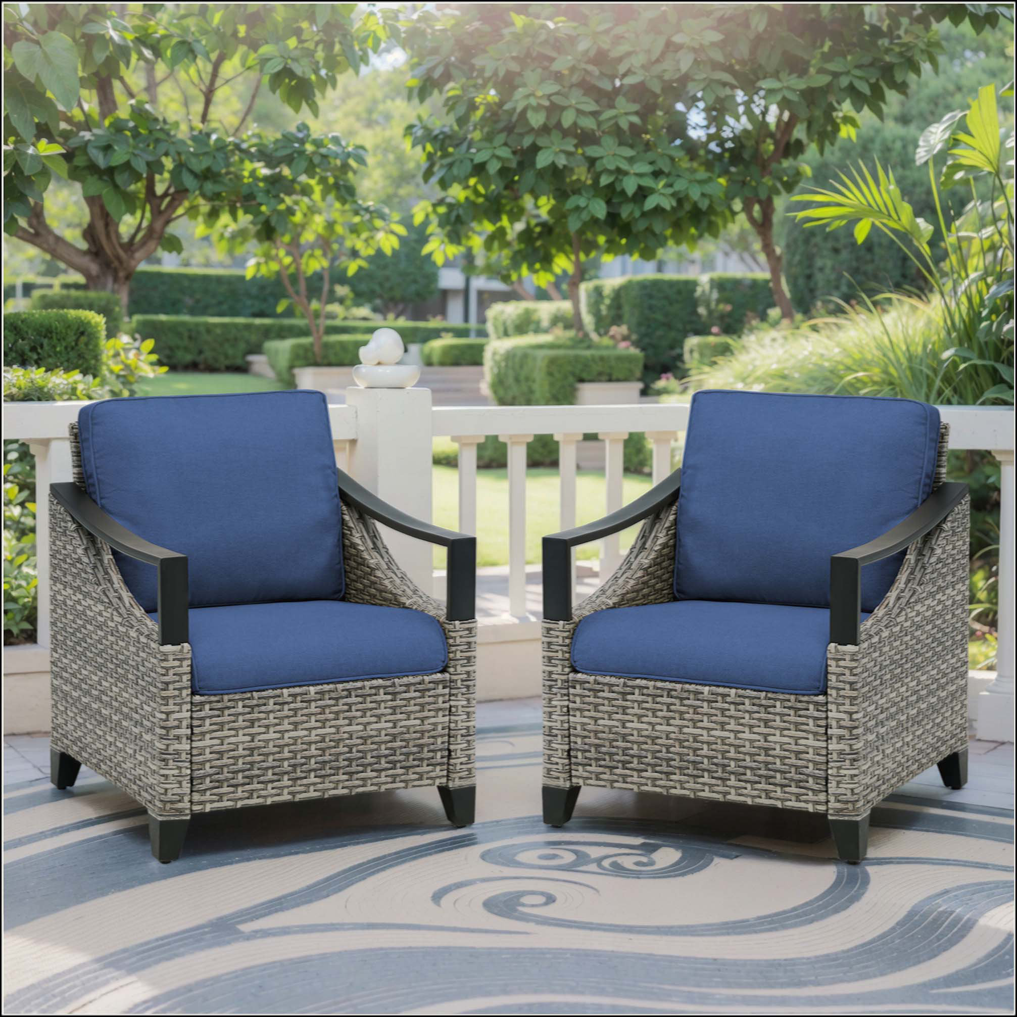 Latitude Run® Outdoor Lounge Wicker Chair Set Of 2, Patio Lounge Chairs ...