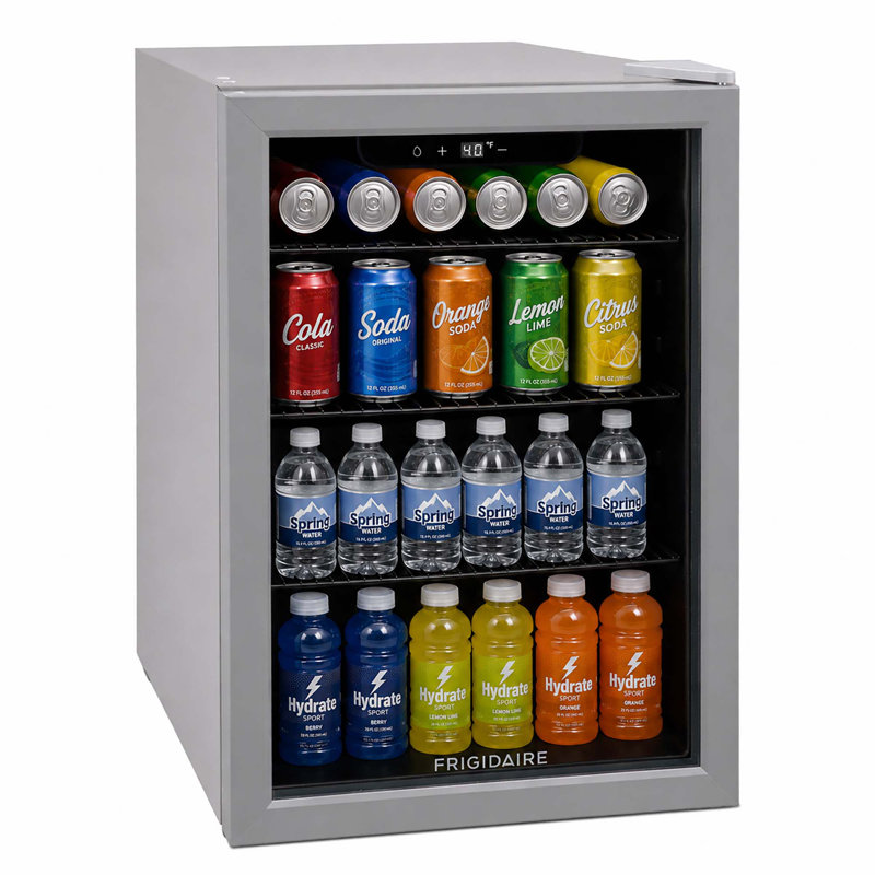 Frigidaire 2.6 Cu. Ft./74 Liter Beverage Refrigerator, Compact Mini Fridge with 88 Cans Capacity, Digital Temperature Control, Grey