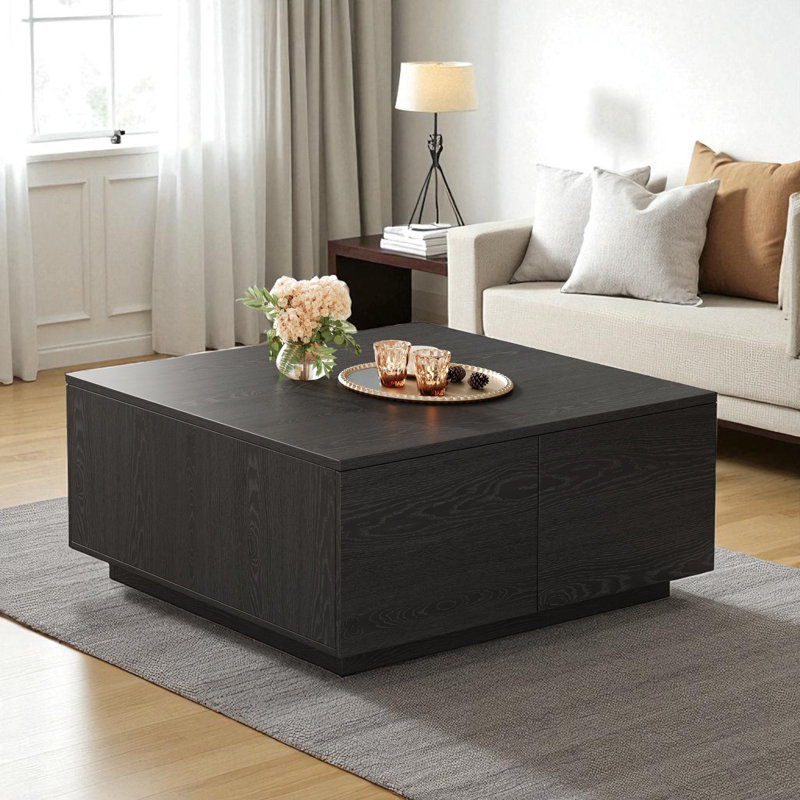 Square Coffee Table With Storage, Black
