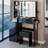 37" Middle Size Left Bedside Cabinet Vanity Table   Cushioned Stool Dresser Set, 2 AC 2 USB Socket, Hair Dryer Stand, Large Touch Control LED Sliding Mirror, 3-Color Switch-2132341241