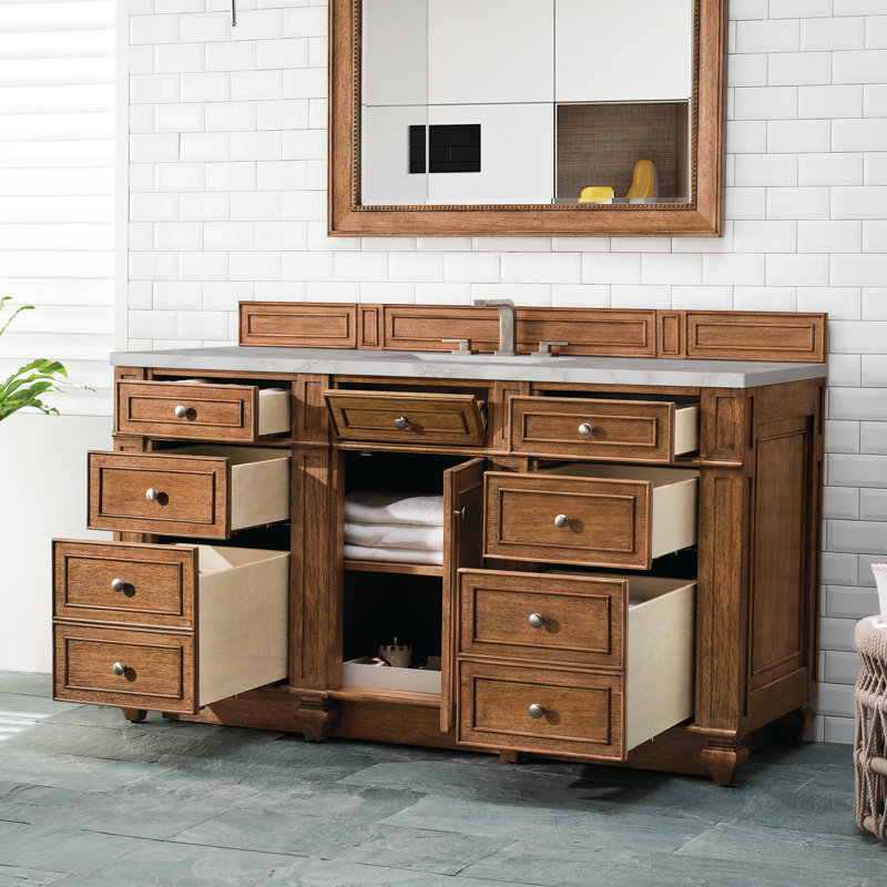 Bristol 60'' W Single Vanity, Saddle Brown, Victorian Silver, 8" Widespread
