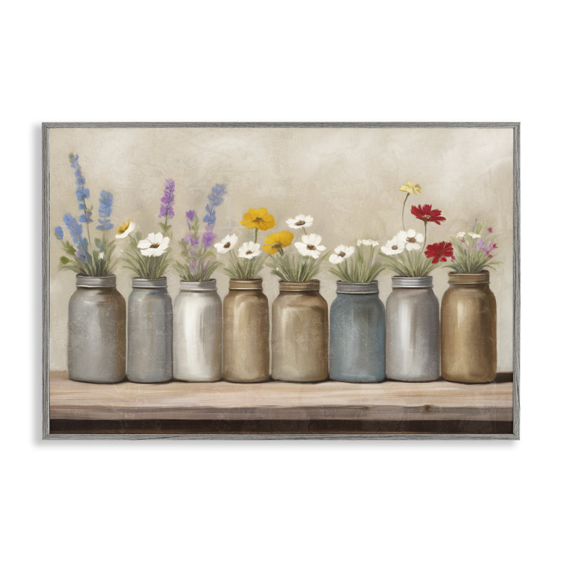 Pots avec fleurs sauvages, estampe numérique par Kim Allen, Estampe numérique Farmhouse, H 12 po x l 18 po