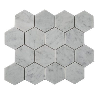 Carreau de mosaïque en marbre nid d'abeille pour mur et plancher 3 po x 3 po Carrara