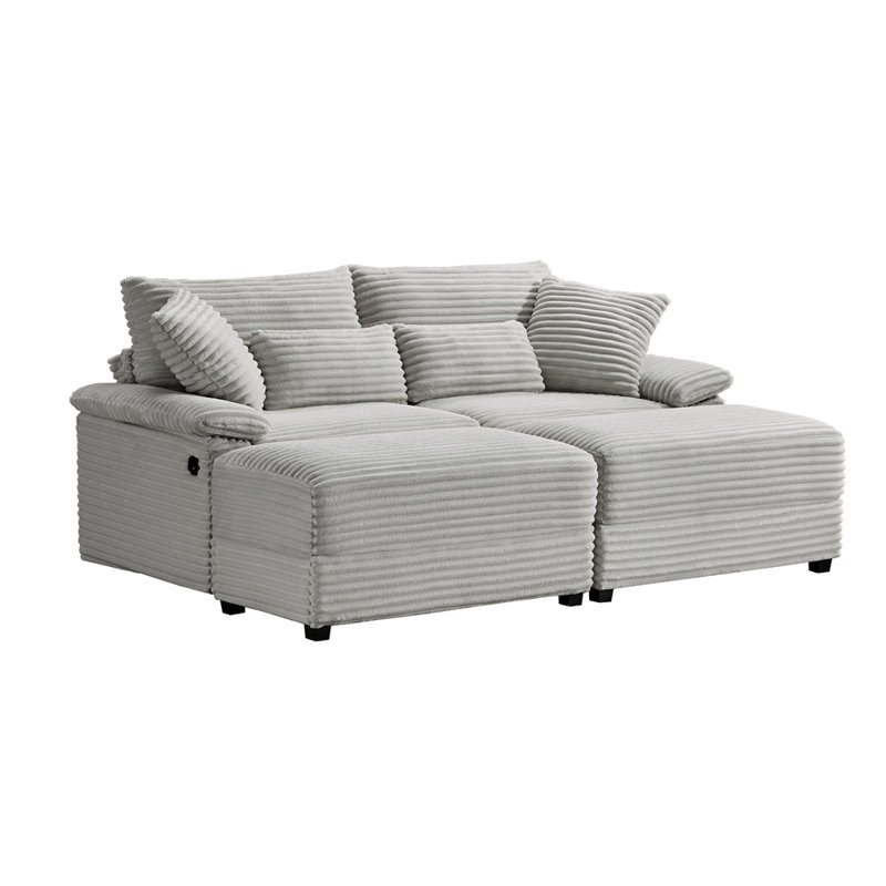 Ensemble de méridienne double avec repose-pieds réversible en velours côtelé doux, repose-pieds de rangement, port USB, siège / table multifonctionnel (coussin convertible à convertir), pour le salon