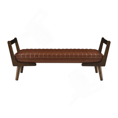 Mid Century Modern Bench With Walnut Legs, Channeled Upholstered Footrest For Versatile Home Use, Comfort And Style