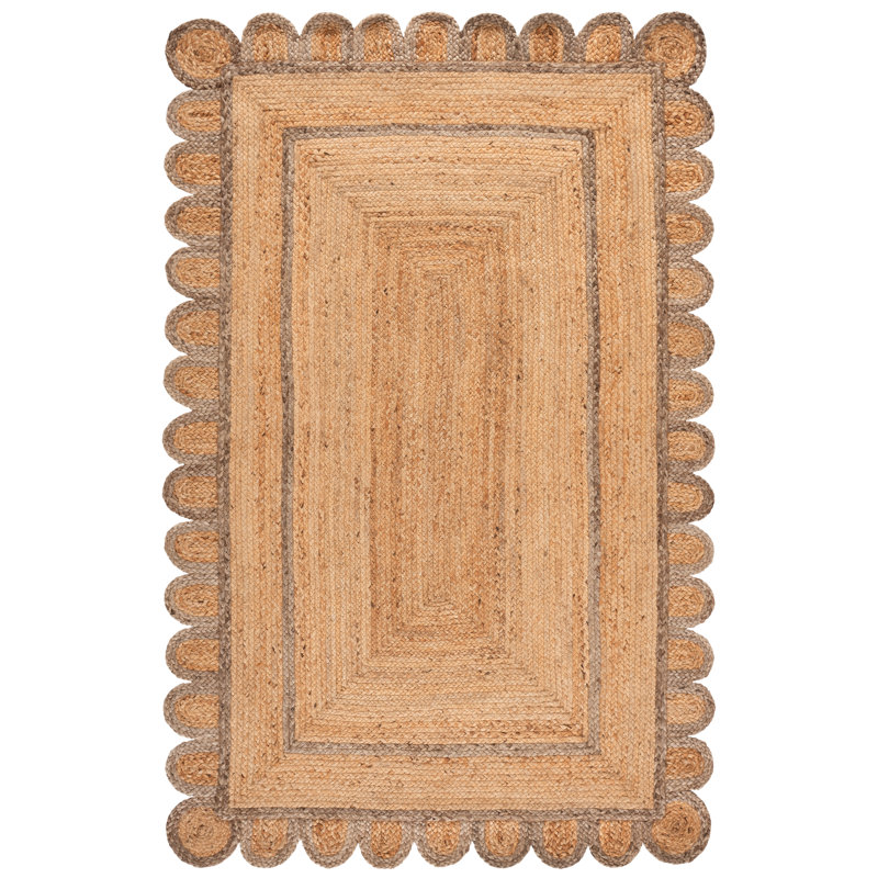 Natural Fiber Handwoven Jute Geometric Indoor Use Only Rug, Rectangle 5' x 8'