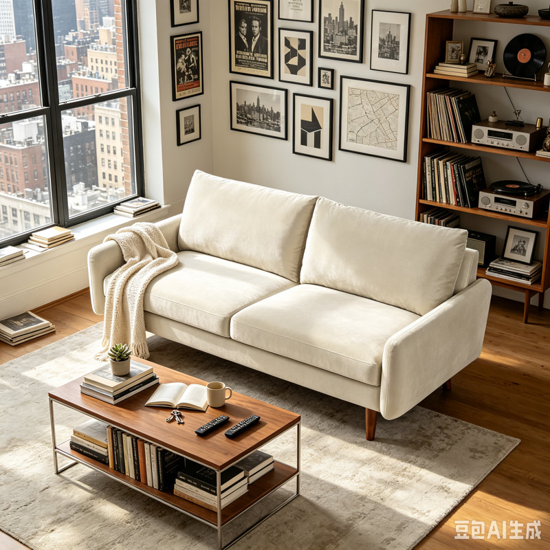 Causeuse 58 po en velours moderne européen avec pieds fuselés et accoudoirs carrés, canapé 2 places avec coussins épais et ergonomiques pour salon, appartement, bureau