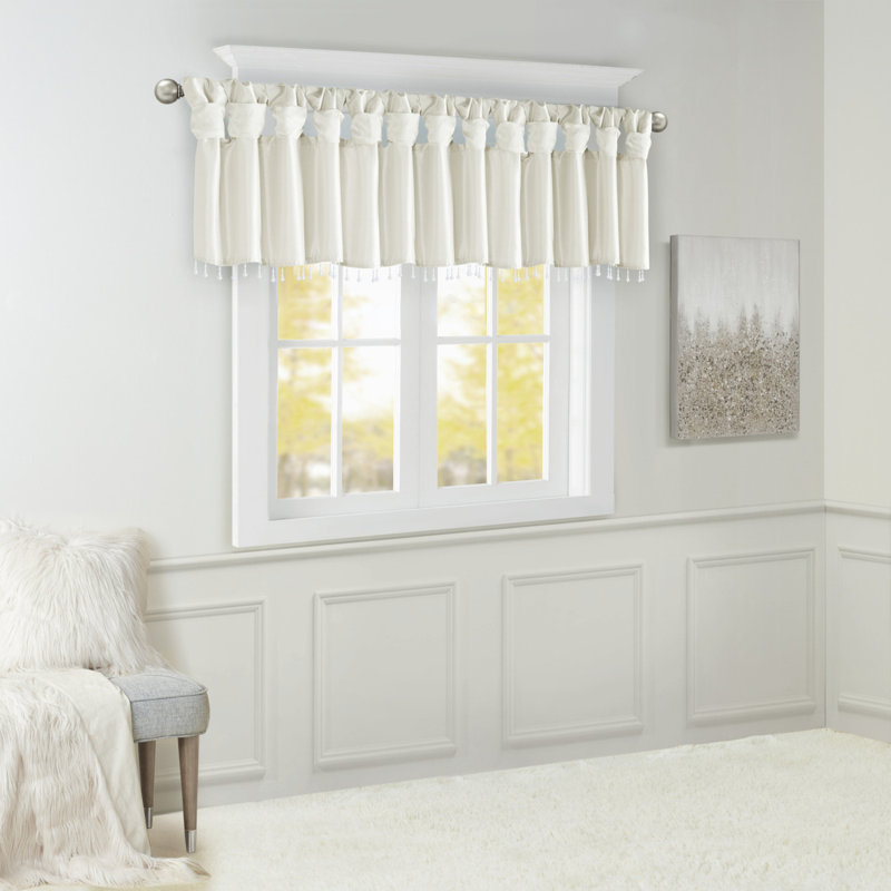 Lightweight Faux Silk Valance With Beads White 50X26", White
