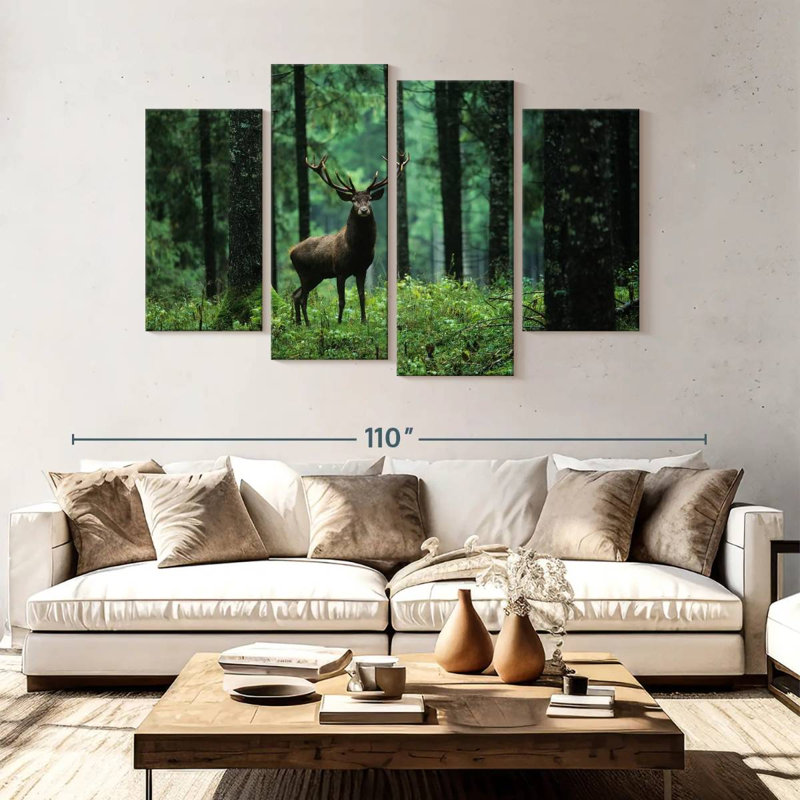 Wapiti en forêt, H 54 po x l 84 po