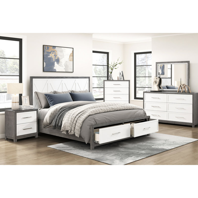 Table de chevet pour chambre à coucher avec 2 tiroirs et finition grise, moderne 2 po pour la chambre à coucher, look