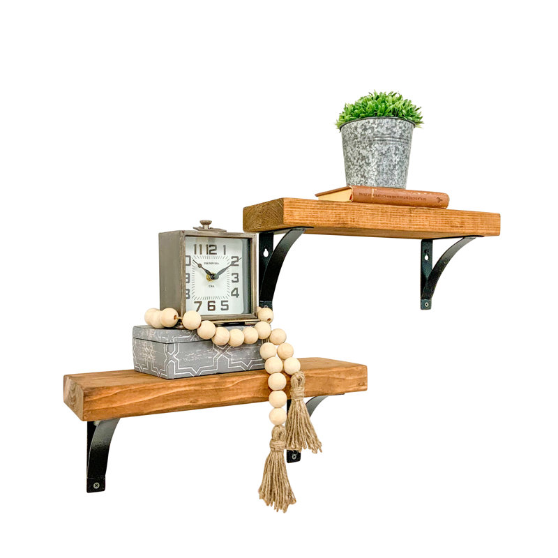 2 Piece Pine Accent Shelf, 7" H x 24" W x 5.5" D, Walnut