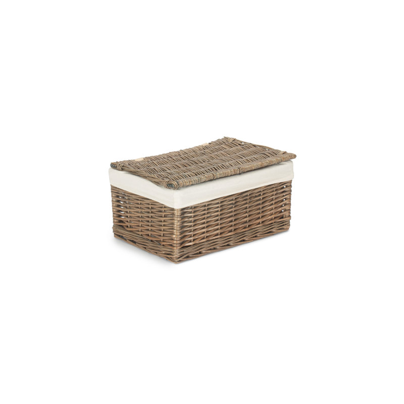 Wicker Storage Basket Hamper with Lining, Antique Wash/White Lining , 19 cm H x 25 cm W x 37 cm D