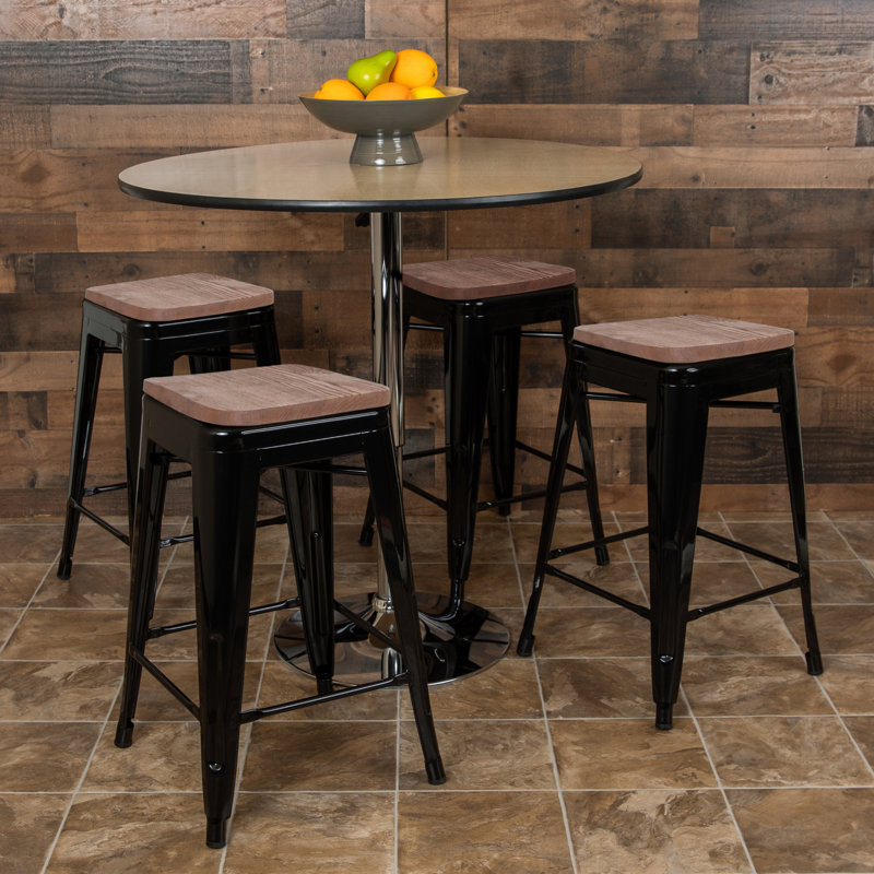 Tabouret Seitz, Tabouret de comptoir (siège d'une hauteur de 24 p, Noir