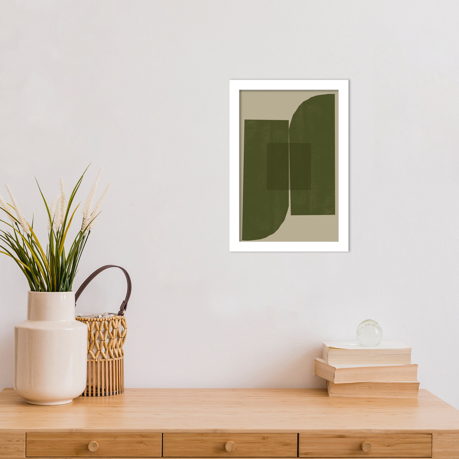 Percey "Green Composition 2" Print, 13" H x 9" W, White