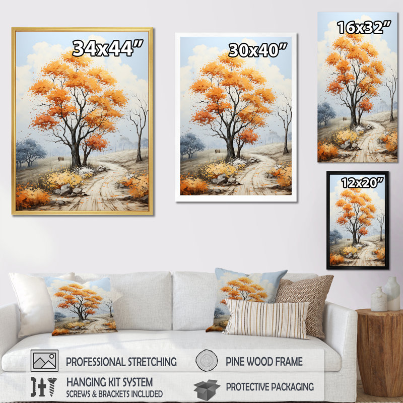 Paysage d'érable orange sur toile, Cadre photo blanc, H 40 po x l 30 po x P 1,5 po