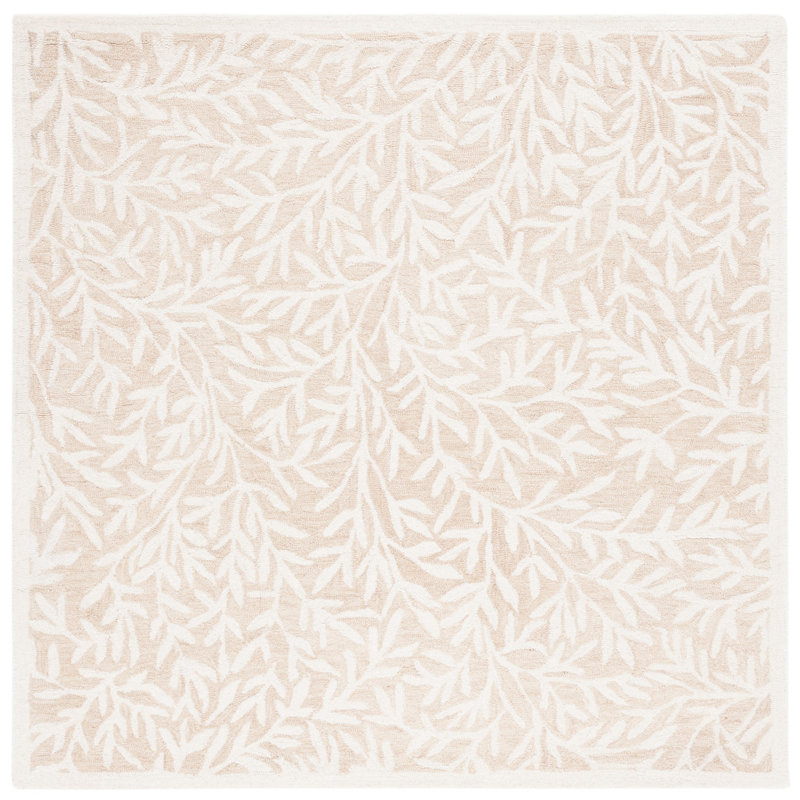 Tapis beige / ivoire en laine / coton touffeté à la main Jacameron, Carré 6 pi