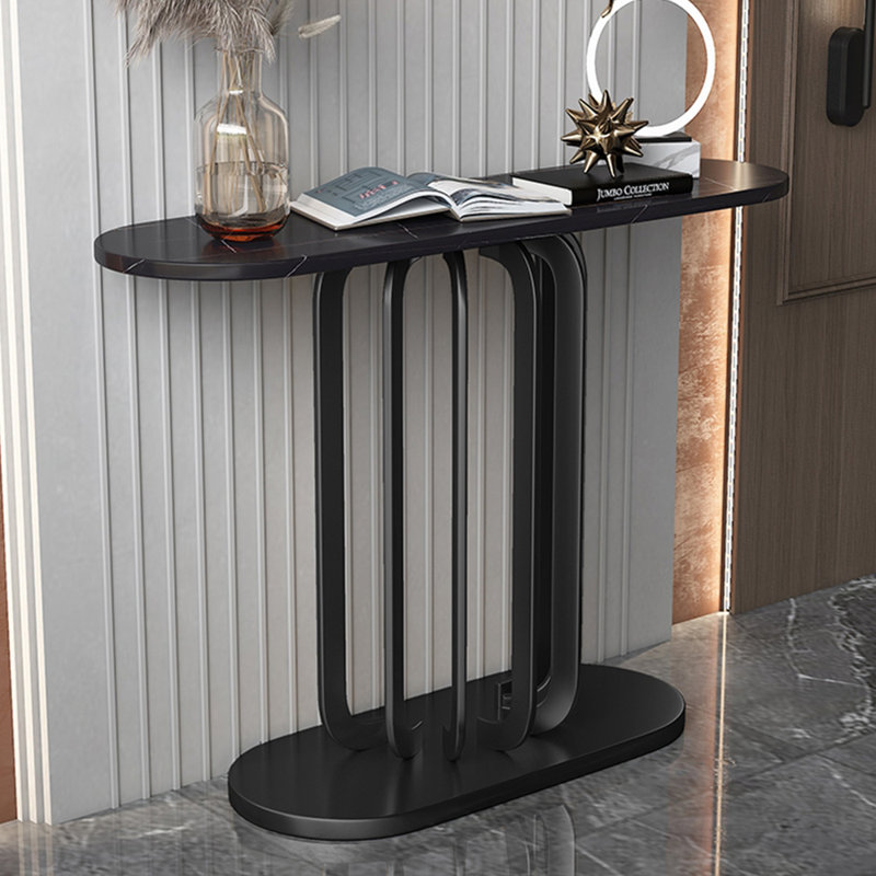 Console ovale luxueuse de style italien, Noir, H 33,5 po x l 39,4 po x P 13,8 po, Noir