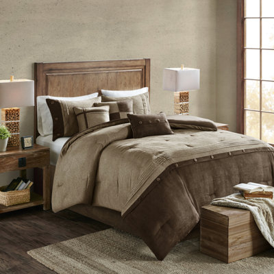 Édredon très grand brun - 7 pièces en faux suède, décor de style chalet en daim brun, boutons décoratifs