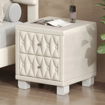 Table de chevet élégante en velours avec 2 tiroirs et poignée en cristal