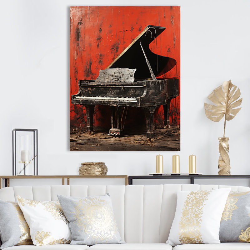 Red Classic Piano Grace - Piano, art mural, H 44 po x l 34 po x P 1,5 po, Toile tendue