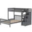 Le lit simple au-dessus d'un lit mezzanine double, gris, offre un environnement de sommeil sécuritaire et confortable, de couleur grise, avec des garde-corps